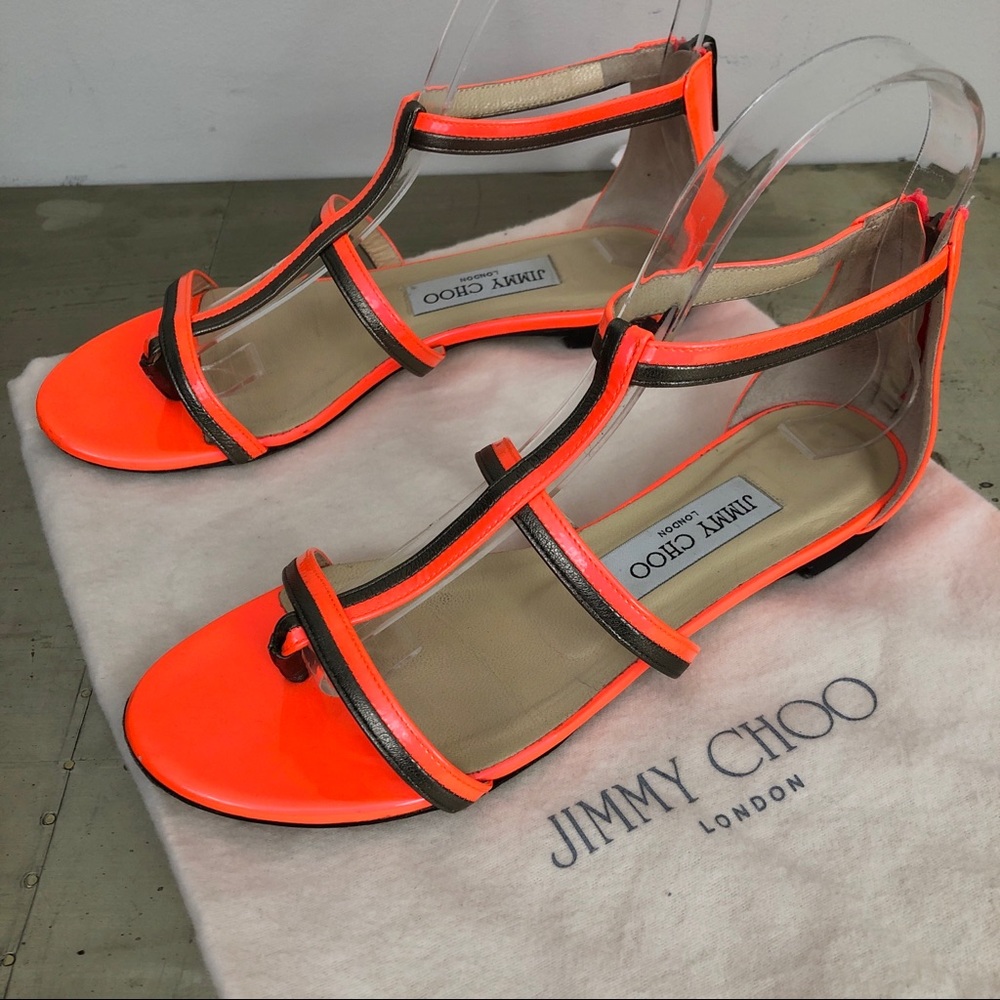 Jimmy Choo Tabitha T Strap Striped Caged Sandals